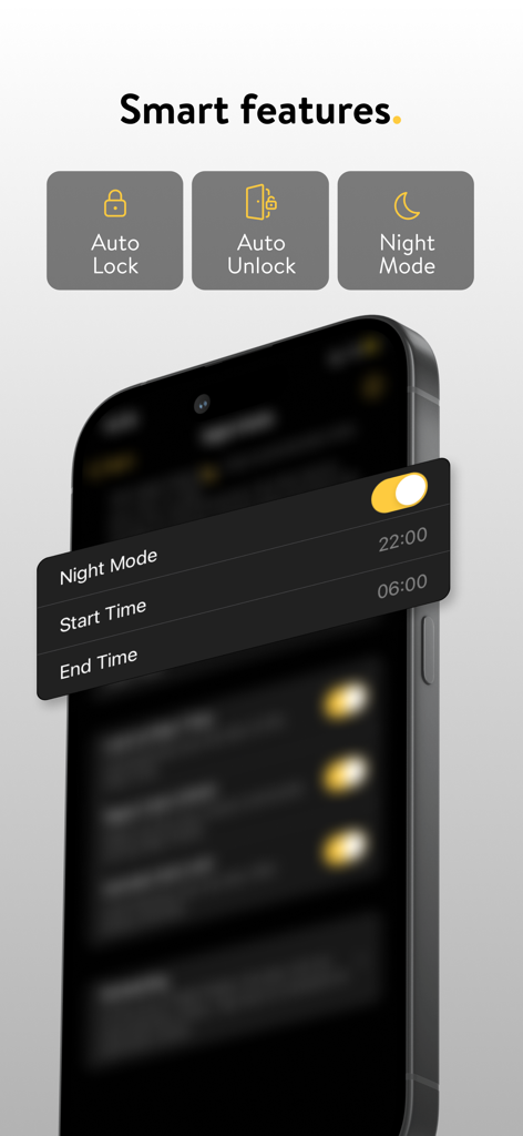 Nuki Smart Lock - Nuki Smart Lock app screen displaying Auto Lock, Auto Unlock, and Night Mode features.
