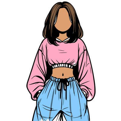 realistic girl faceless with baggy pants and a crop top