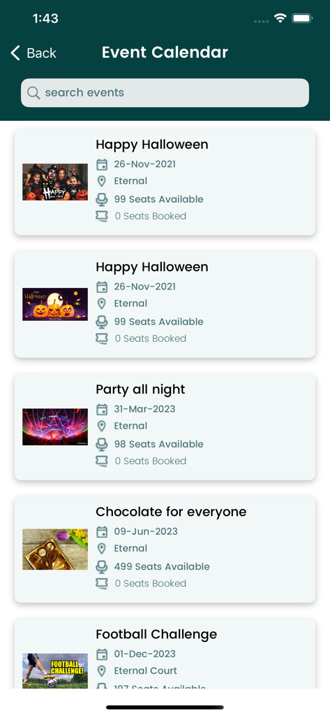 Socienta - Socienta mobile app event calendar showing community activities and booking details