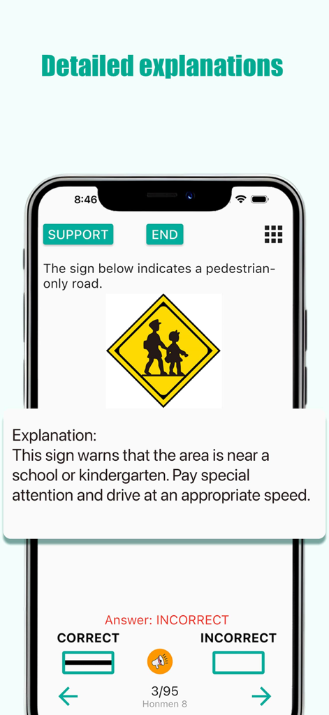KariHonmen - Karimen & Honmen - Una pantalla móvil que muestra una explicación detallada de una señal de tráfico en la aplicación KariHonmen para el examen de conducir