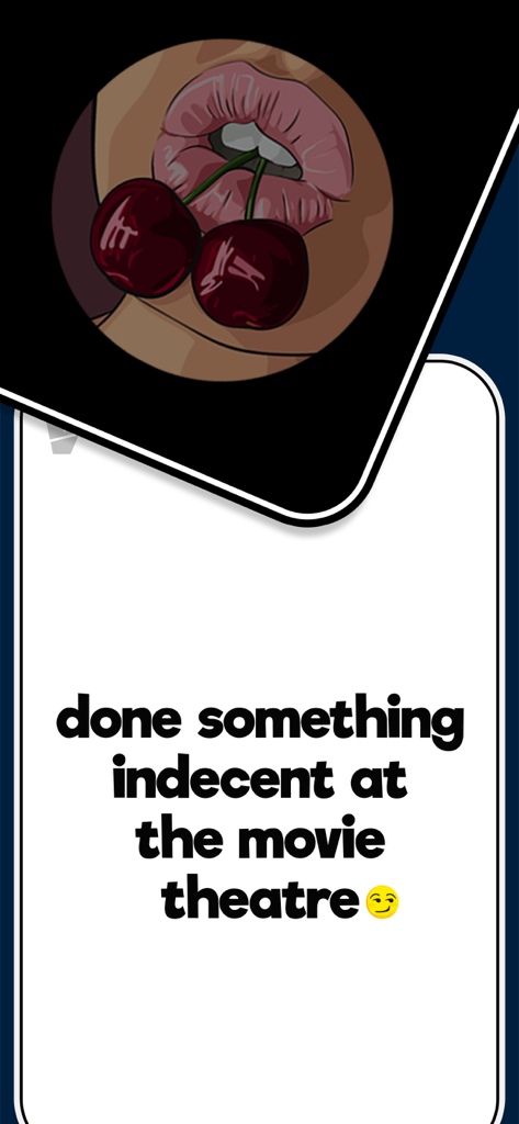 I Have Never: Party Game - Prompt di una carta Piccante dal gioco di società I Have Never riguardo a una sala cinematografica