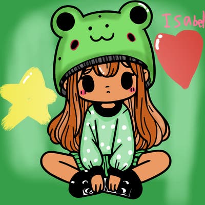a girl wearing a frog hat and some frog socks