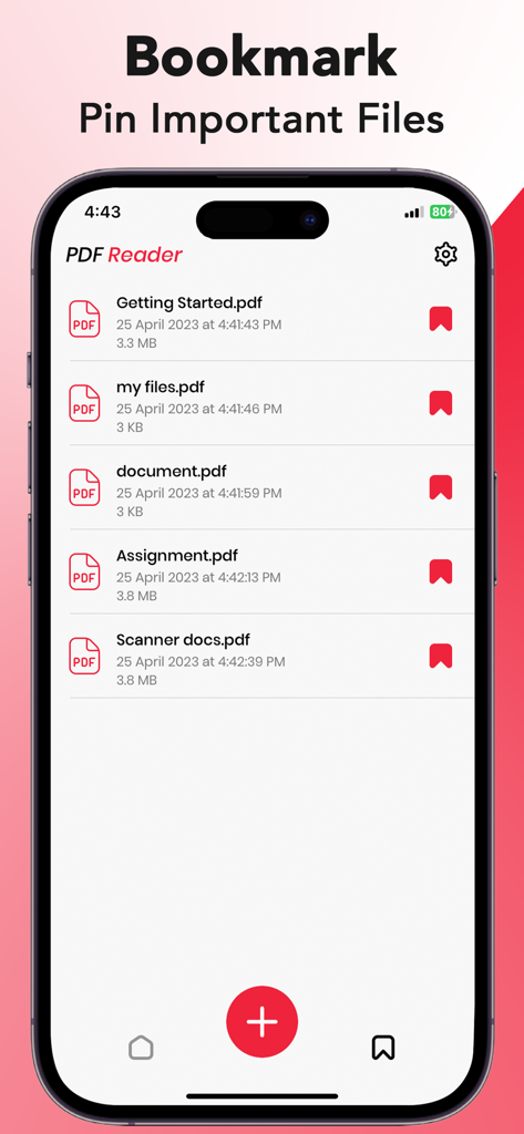 Mobile app screen showing bookmarked and pinned important PDF documents in a list view.