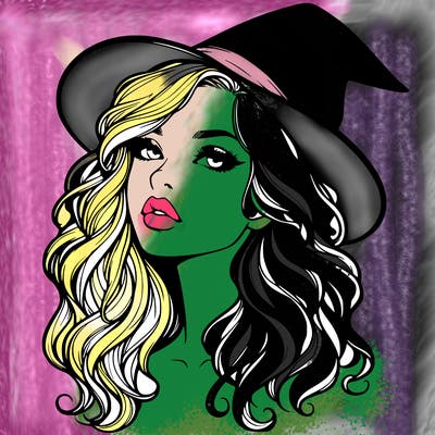 realistic witch girl with wavy hair and lips