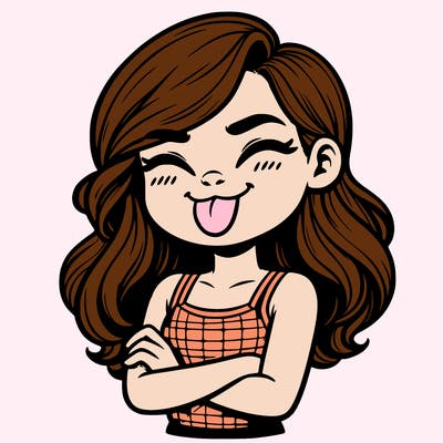 realistic girl crossing her arms and wearing a tank top with her tongue held out she has long hair