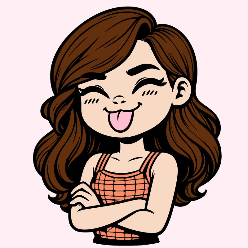 realistic girl crossing her arms and wearing a tank top with her tongue held out she has long hair
