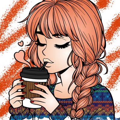 realistic girl drinking coffee