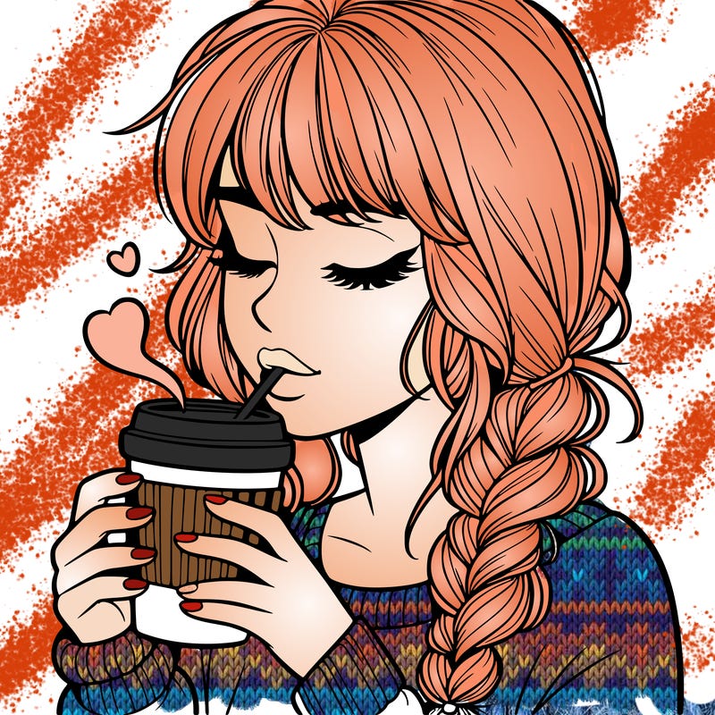 realistic girl drinking coffee