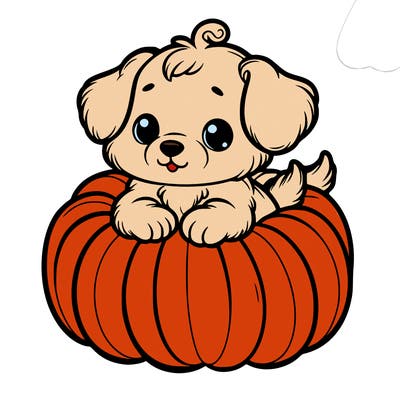 cute little puppy in a pumpkin