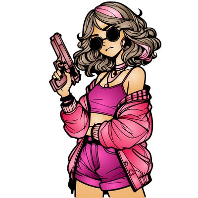 stylish teenage girl with gun