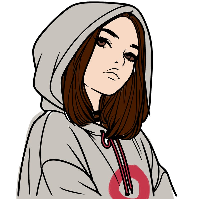 a realistic girl in a hoodie