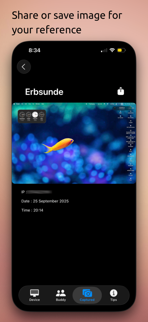 myAddress - Monitoring Tools - Vista de captura de pantalla remota de Mac en la aplicación de monitorización myAddress.