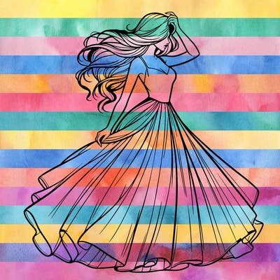 realistic woman with dress flowing in the wind