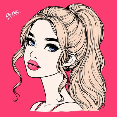 realistic girl with a ponytail on her hair and lips