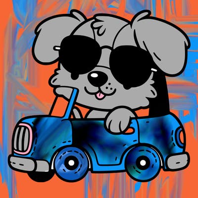 cute dog in a car with sunglasses