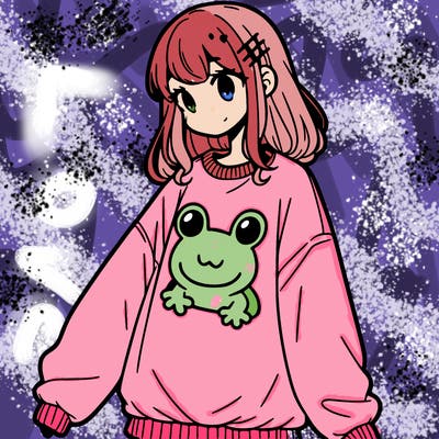 girl wearing frogging sweatshirt