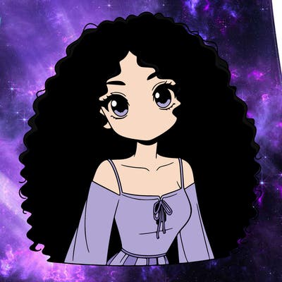 a black anime girl with long afro hair