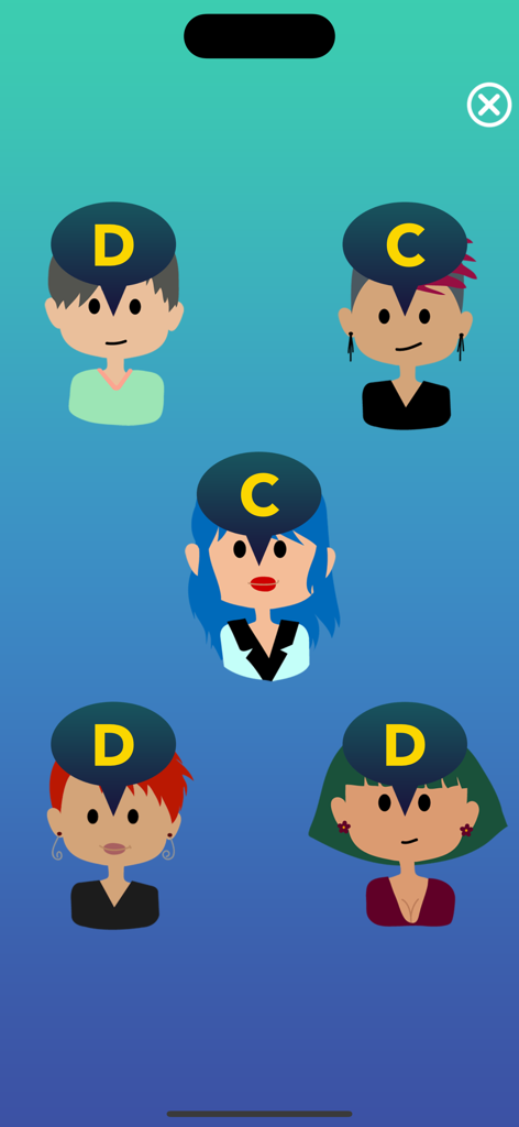 General Knowledge : Quiz Game - Cartoon avatars providing multiple choice answers as part of a trivia game lifeline