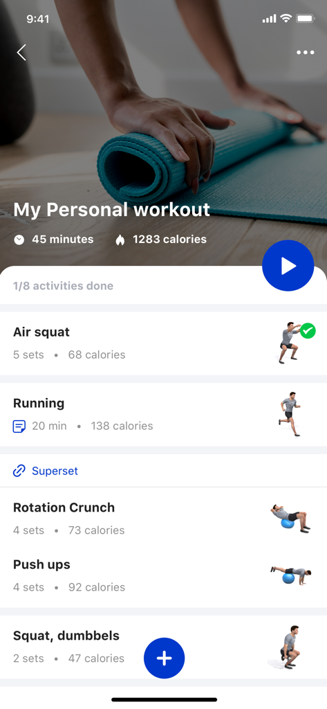 Let’s Go App - Mobile screen showing a personalized workout plan in the Lets Go App with exercise tracking and calorie goals
