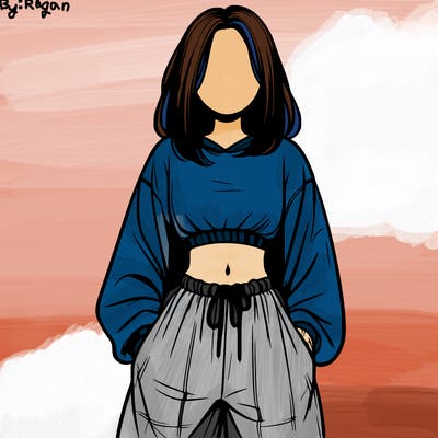 realistic girl faceless with baggy pants and a crop top