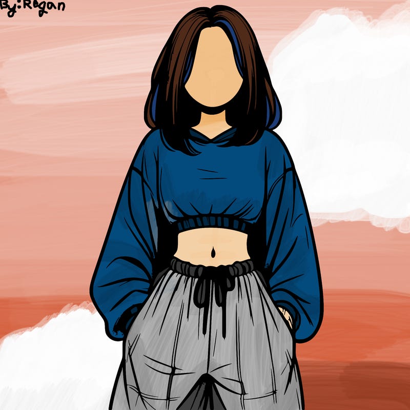 realistic girl faceless with baggy pants and a crop top