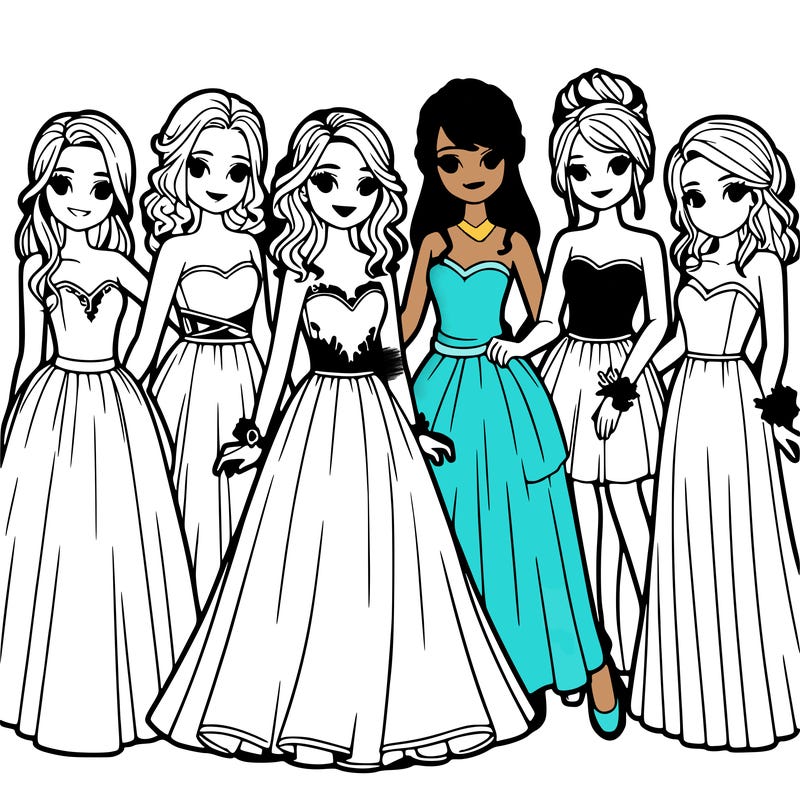 group of teenage girls in prom dresses