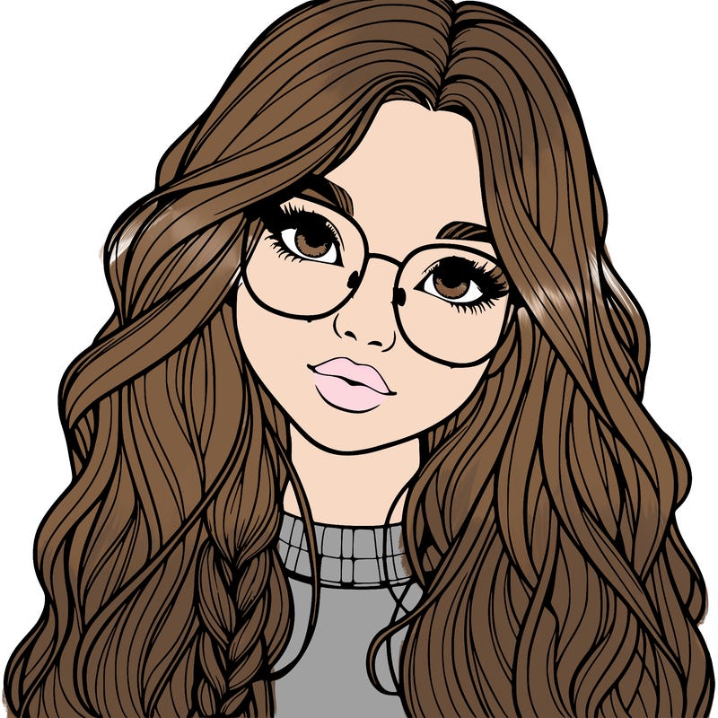 girl with long hair and freckles and glasses realistic