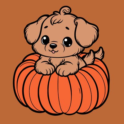 cute little puppy in a pumpkin