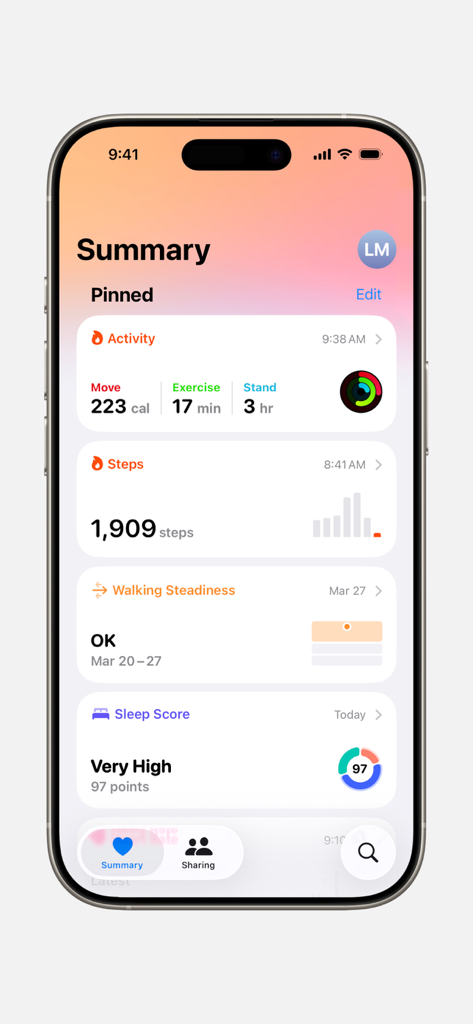 Apple Health app dashboard showing activity steps and sleep data