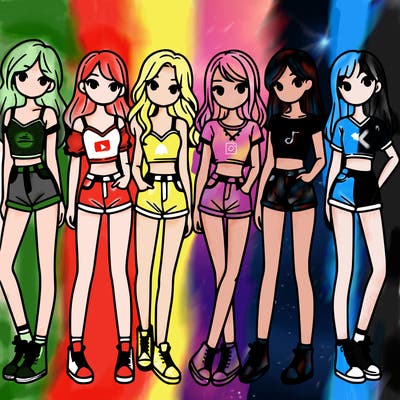 a group of girls wearing crop tops and shorts