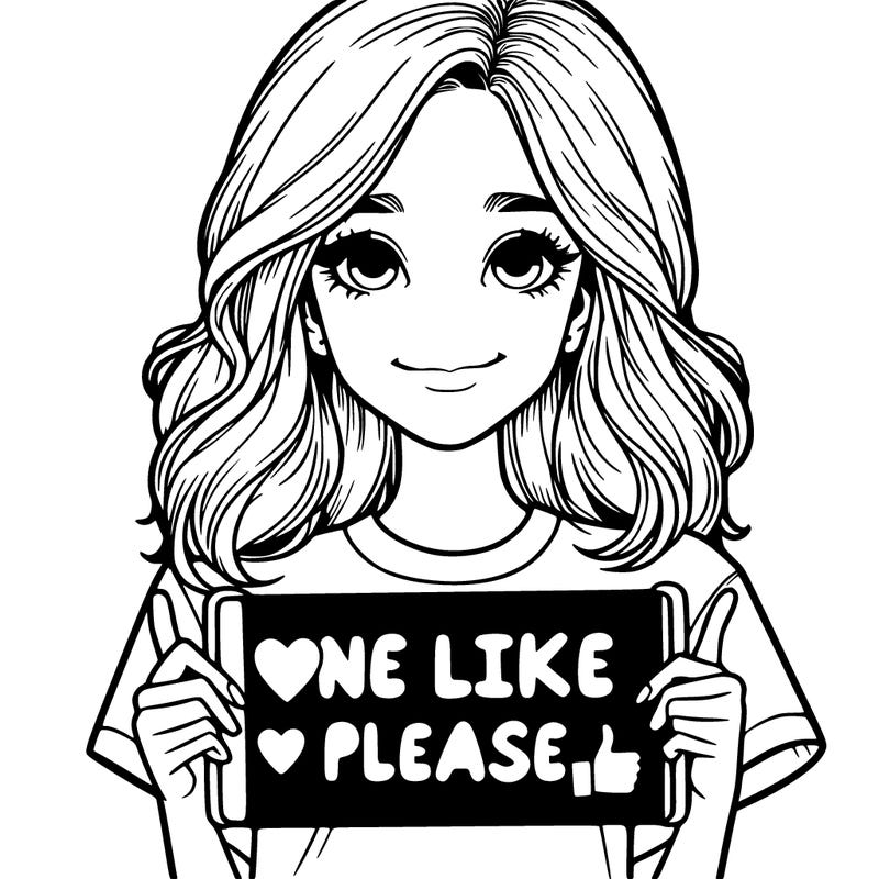 a realistic girl holding a sign that says one like please