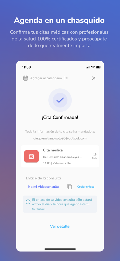 VRIM Connect - VRIM Connect mobile app screen showing a confirmed medical appointment with a specialist