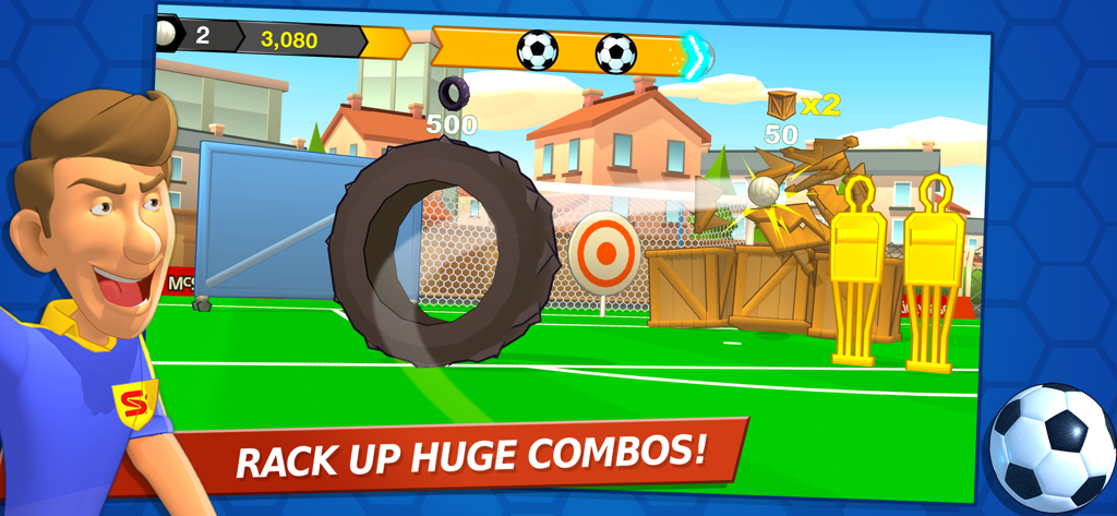 Stick Soccer 2 - Stick Soccer 2 gameplay showing a soccer ball being kicked through a tire for combos.