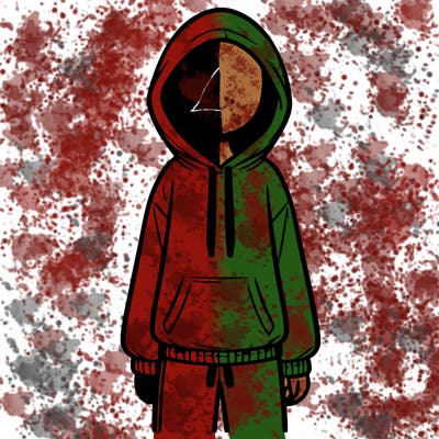 faceless girl in a tracksuit with a hood on and no hair