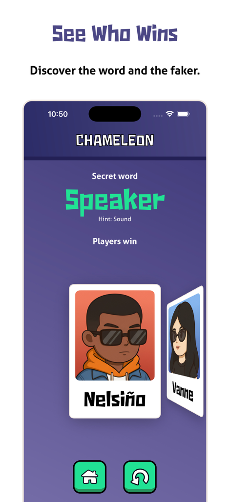 End game screen showing players won with the secret word speaker