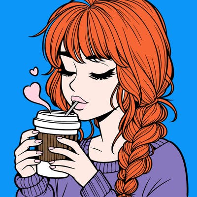 realistic girl drinking coffee