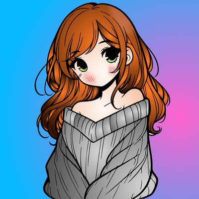 shy pretty girl wearing a sweater that is falling off one shoulder portrait