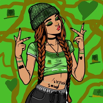 realistic teenage girl with braids and a beanie and crop top doing 🫶🏼