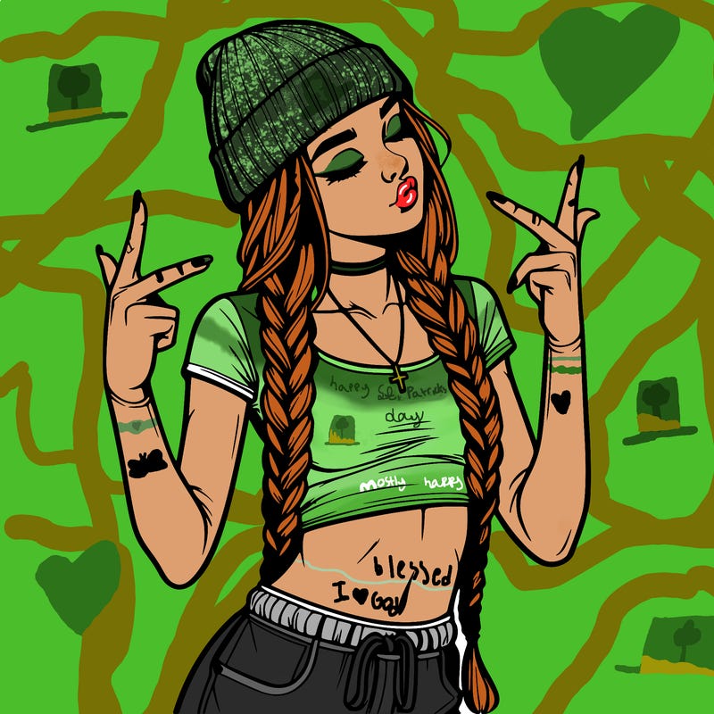 realistic teenage girl with braids and a beanie and crop top doing 🫶🏼