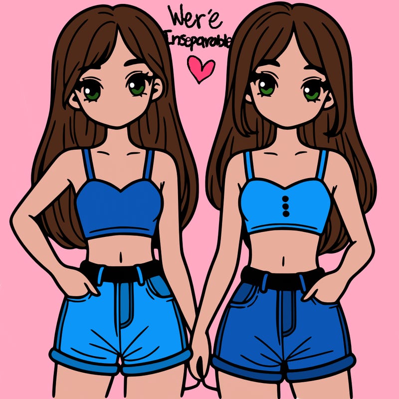 two sisters with crop tops and jean shorts and straight hair