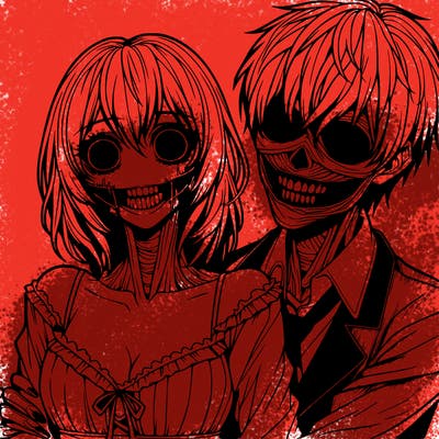 realistic scary creepy girl and boy couple romance horror anime