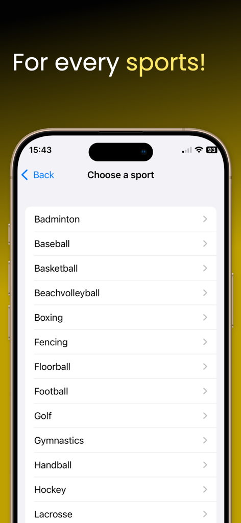 Scoreboard virtual keeper - A mobile app screen showing a menu to choose from various sports like baseball basketball and football