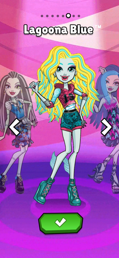 Monster High™ Beauty Salon - Lagoona Blue Charakter-Auswahlbildschirm in der Monster High Beauty Salon App