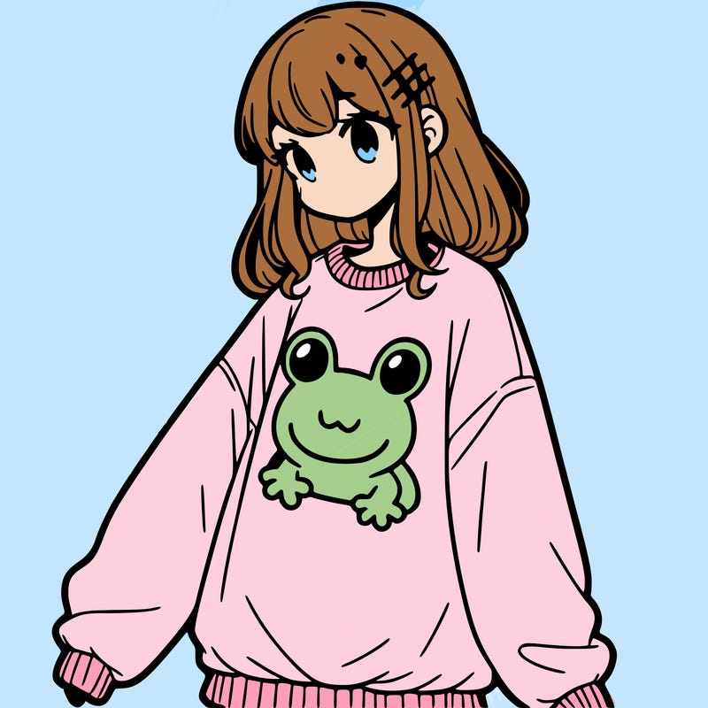 girl wearing frogging sweatshirt