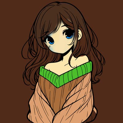 shy pretty girl wearing a sweater that is falling off one shoulder portrait