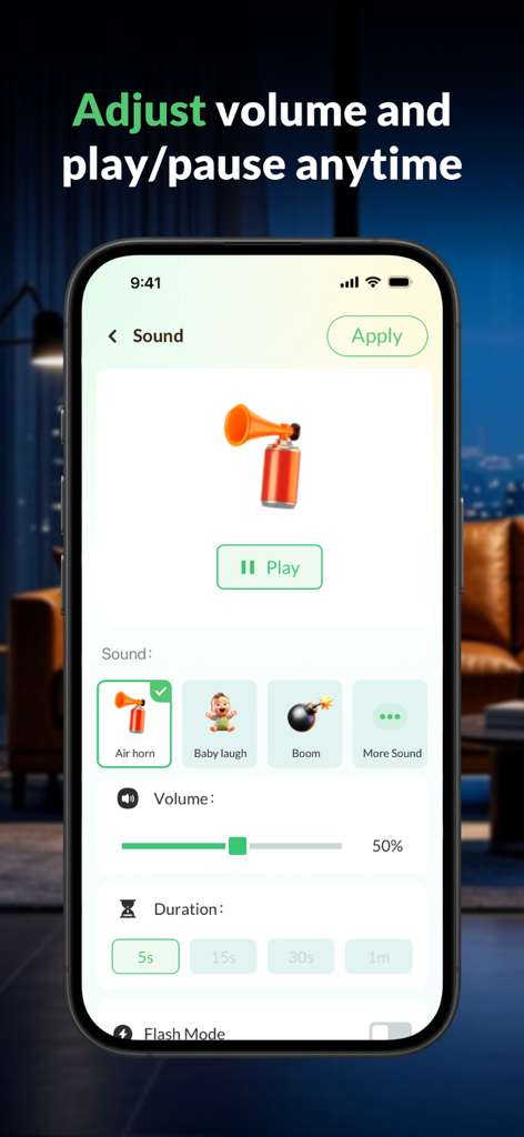 Whistle - Find phone by clap - Sound settings screen in the Whistle app showing ringtone choices and volume control.