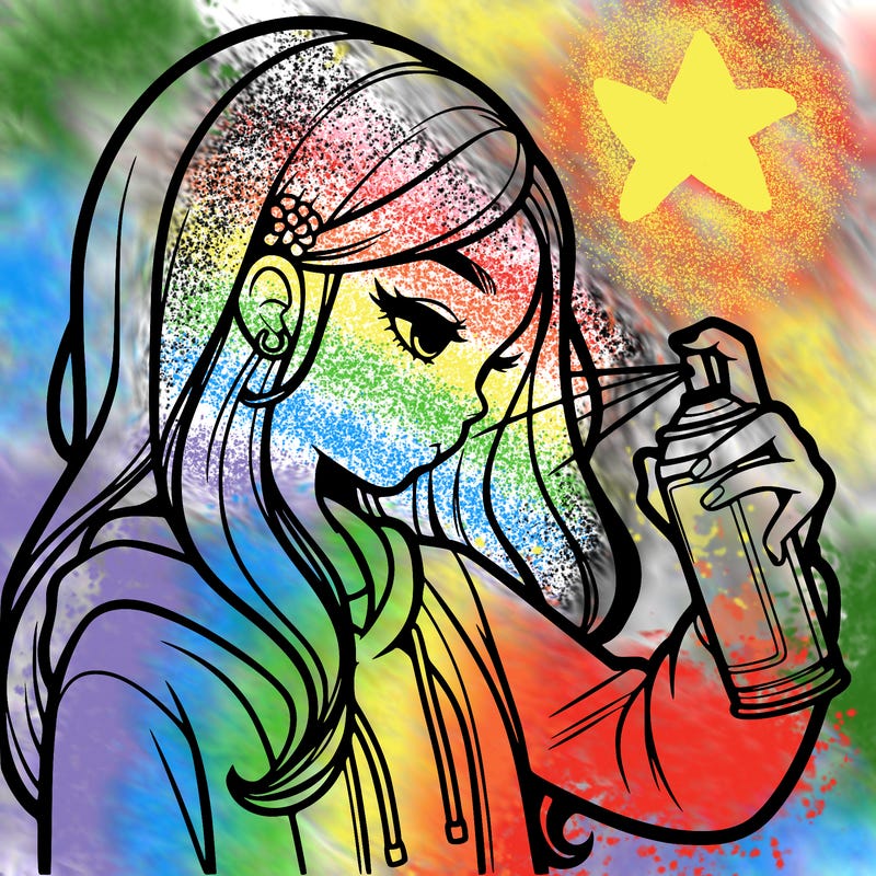 a realistic girl spray painting