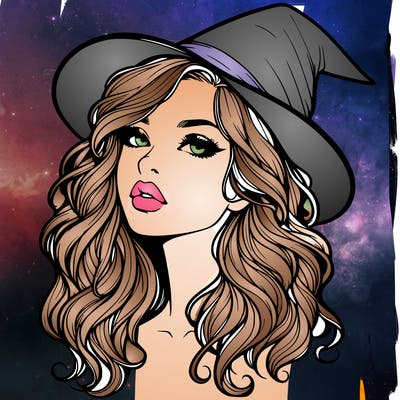 realistic witch girl with wavy hair and lips