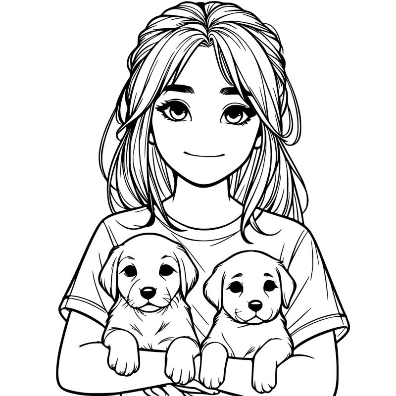realistic girl holding a puppy or two
