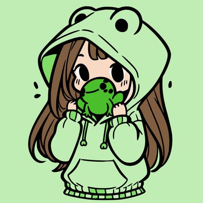 a girl holding a froggy hoodie